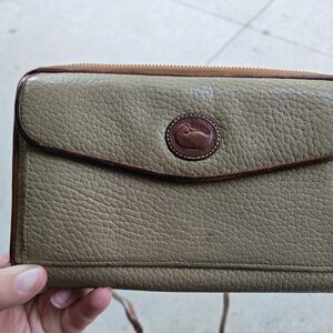 Dooney And Bourke Olive Leather Crossbody with Brown Trim